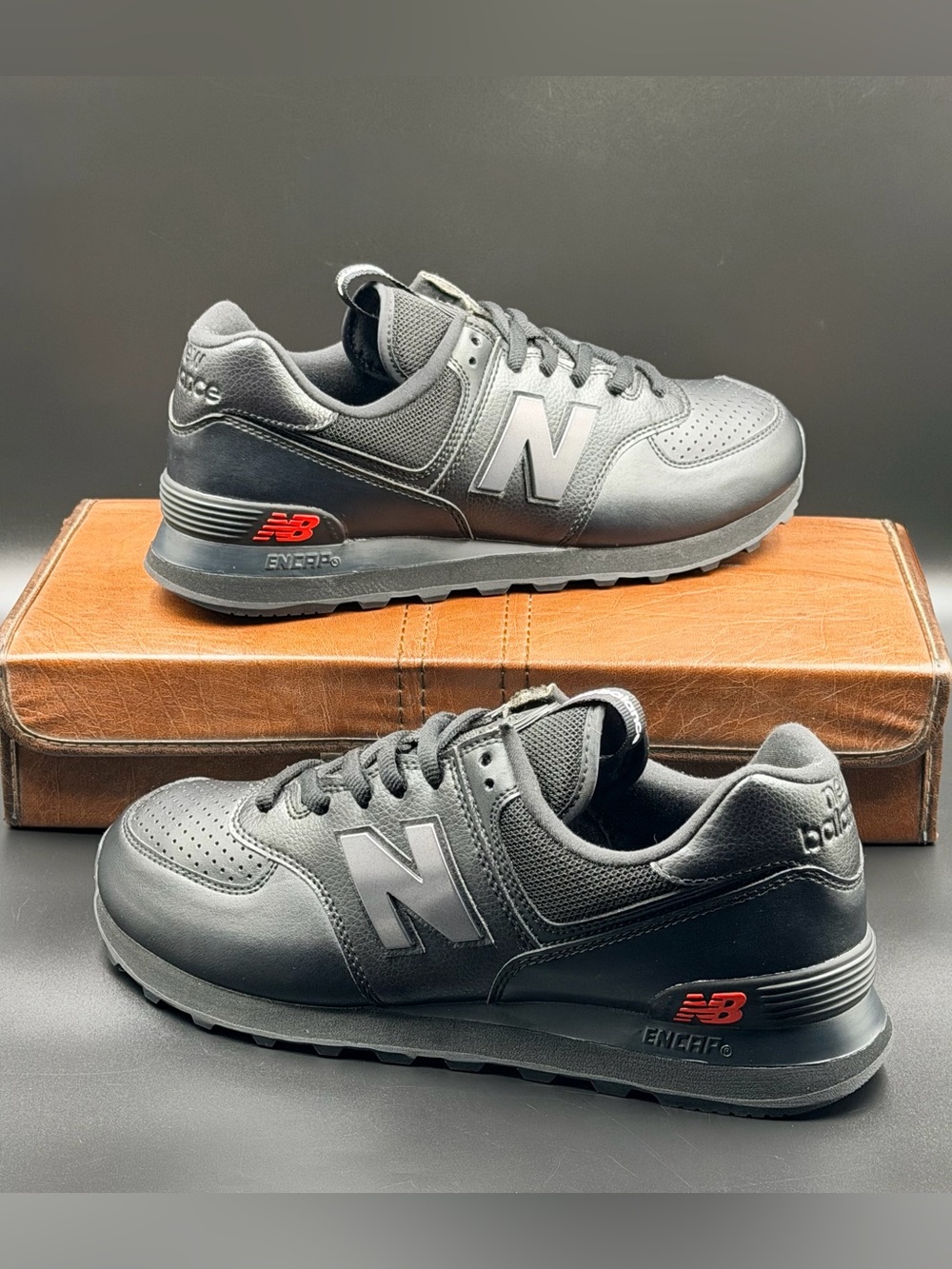 New Balance 574 Leather Metal Sport Black Red